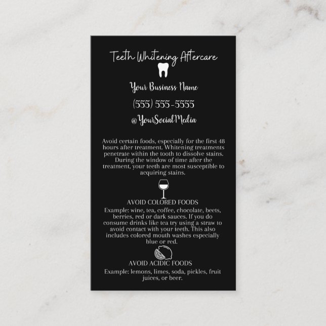 Teeth Whitening Aftercare Instruction Card (Front)