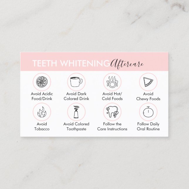Teeth Whitening Aftercare Tips Business Card (Back)