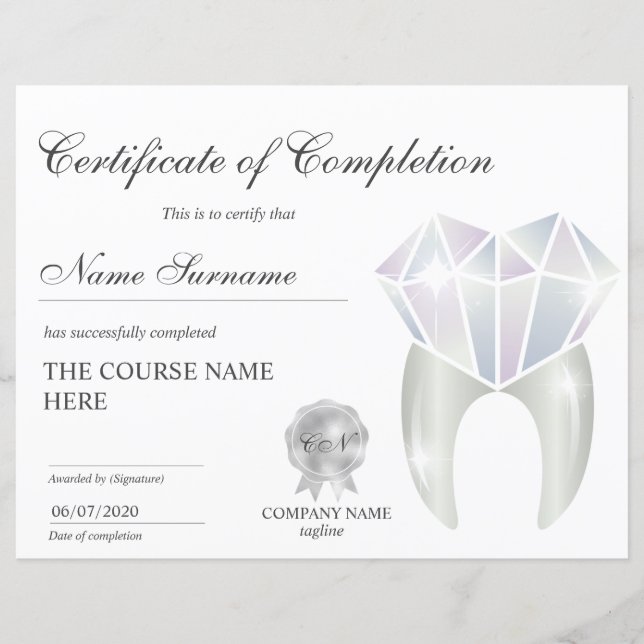 Teeth Whitening Certificate of Completion Course (Front)