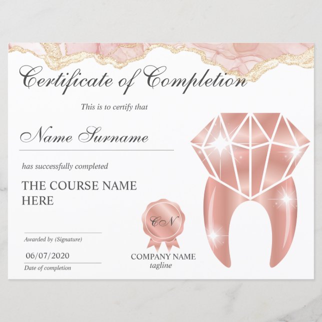 Teeth Whitening Certificate of Completion Course (Front)