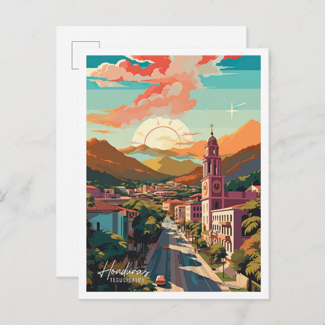 Tegucigalpa Honduras Vintage Travel Illustration Postcard (Front/Back)