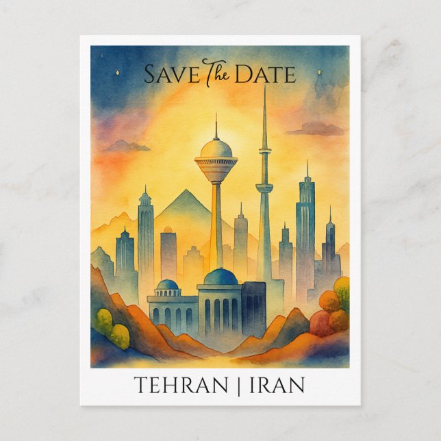 Tehran Iran customized Watercolor Save the Date  Postcard (Front)
