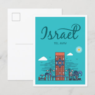Tel Aviv Israel Art Travel Illustration Postcard