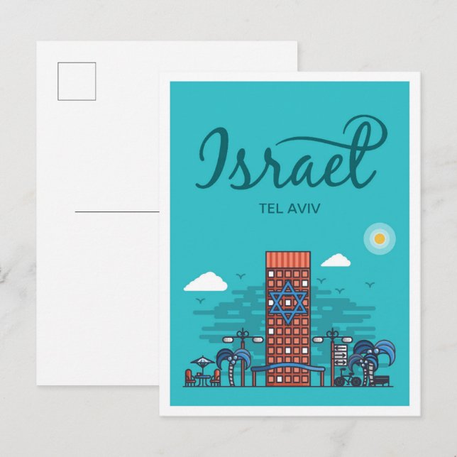 Tel Aviv Israel Art Travel Illustration Postcard (Front/Back)
