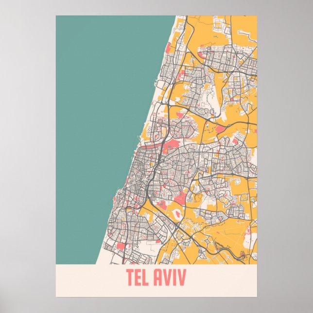 Tel Aviv - Israel Chalk City Map Poster (Front)