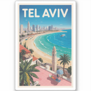 Tel Aviv Israel Illustration Travel Art Vintage