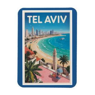 Tel Aviv Israel Illustration Travel Art Vintage Magnet