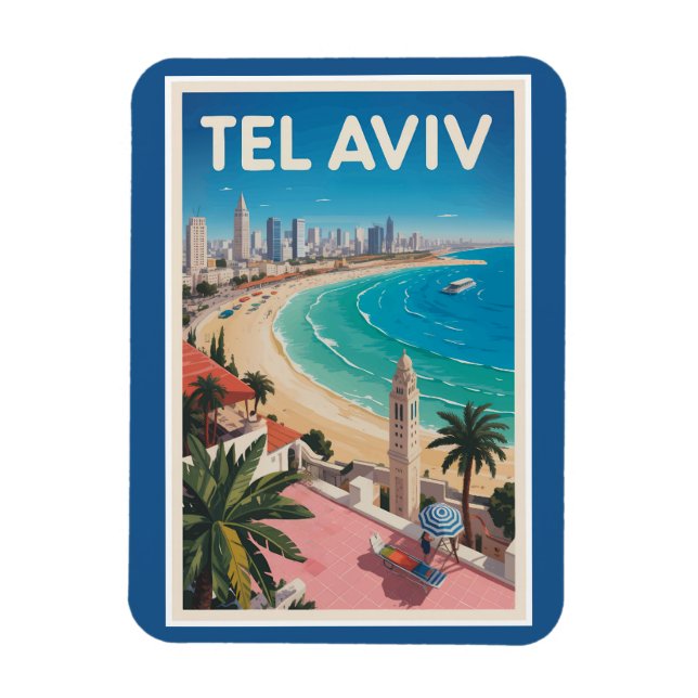 Tel Aviv Israel Illustration Travel Art Vintage Magnet (Vertical)
