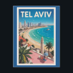 Tel Aviv Israel Illustration Travel Art Vintage Postcard<br><div class="desc">Tel Aviv retro vector travel design. Tel Aviv,  Israel’s vibrant coastal city,  blends modern energy with Mediterranean charm.</div>