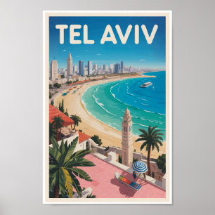 Tel Aviv Israel Illustration Travel Art Vintage Poster