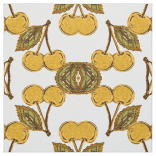 Tela Golden Metallic Cherries Geometric Pattern Fabric