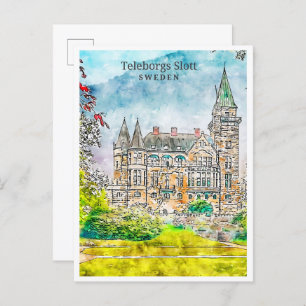 Teleborgs Slott Sweden vintage travel watercolor Postcard