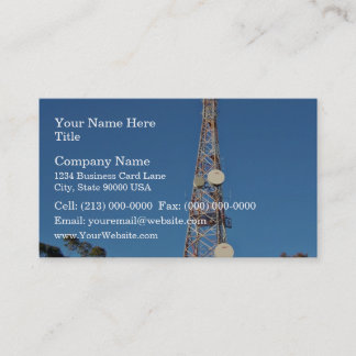 Telecommunications tower under a blue sky business card
