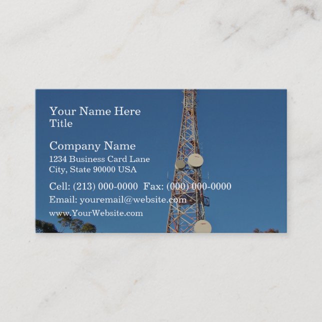 Telecommunications tower under a blue sky business card (Front)