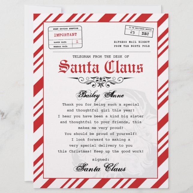 Telegram Letter From Santa Personalised  (Front)