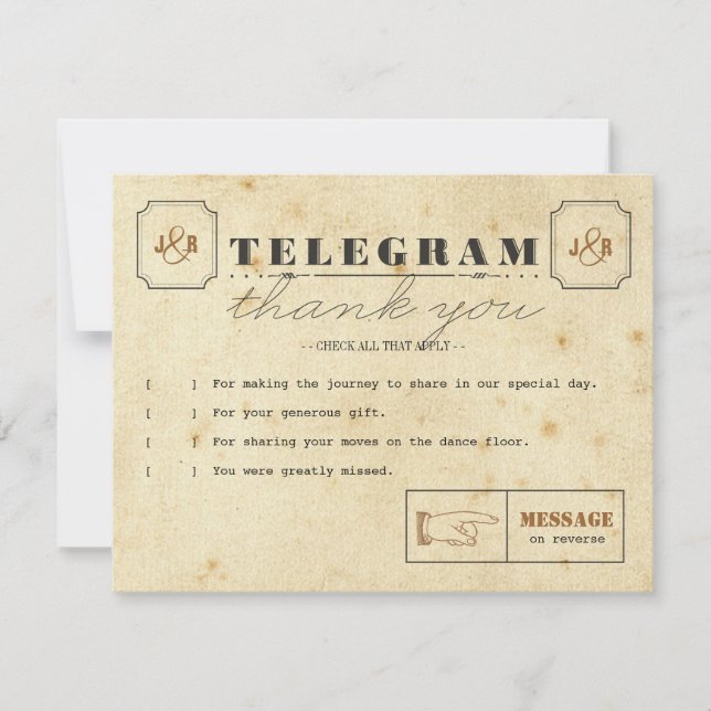 Telegram Thank You Note Card (Front)