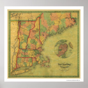 Telegraph Boston Railroad Map 1854 Poster