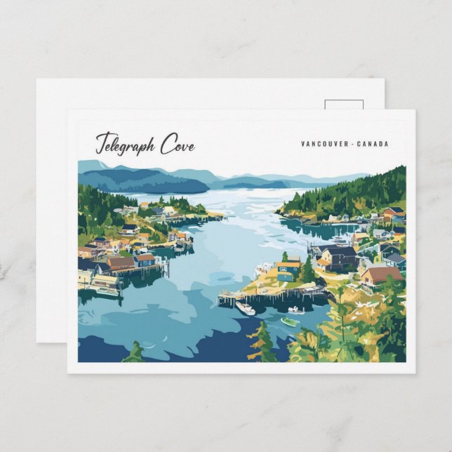 Telegraph Cove Vancouver Canada Illustration Postcard (Front/Back)