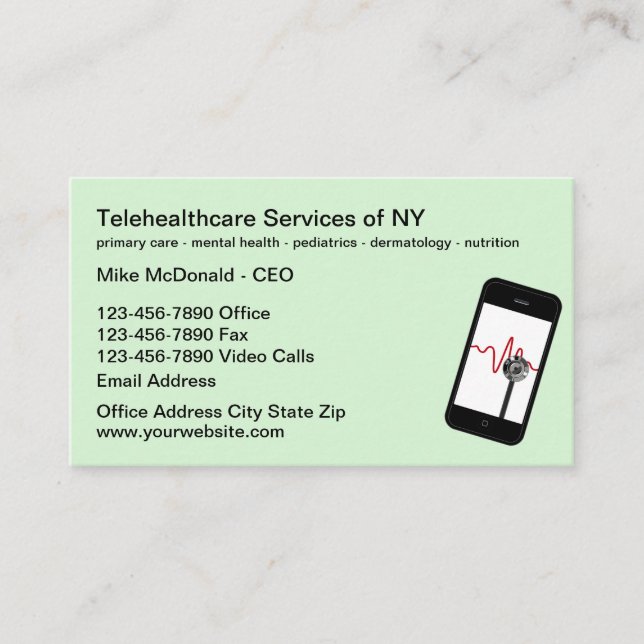 Telehealthcare Services Mobile Medical Business Card (Front)