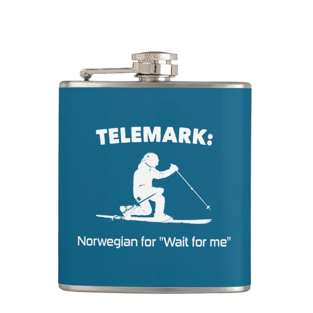 Telemark: Norwegian For "Wait For Me" Hip Flask (Front)