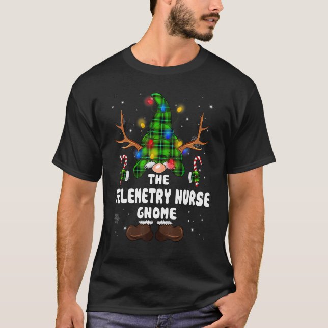 Telemetry Nurse Gnome Reindeer Christmas Lights Pa T-Shirt (Front)