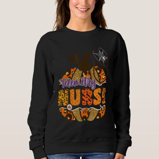 Telemetry Nurse Halloween Pumpkin Leopard Sweatshirt (Front)