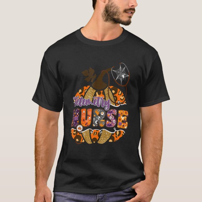 Telemetry Nurse Stethoscope Leopard Halloween Pump T-Shirt (Front)