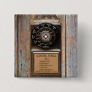 Telephone antique rotary pay phone rugged 15 cm square badge