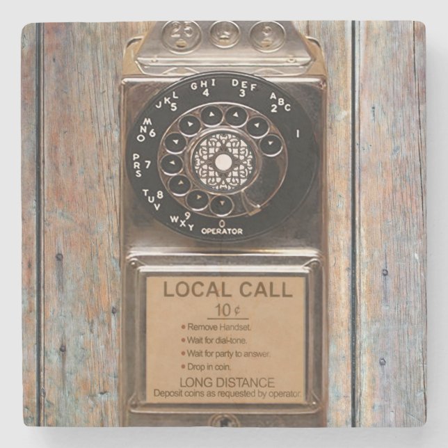 Telephone antique rotary pay phone rugged stone coaster (Front)