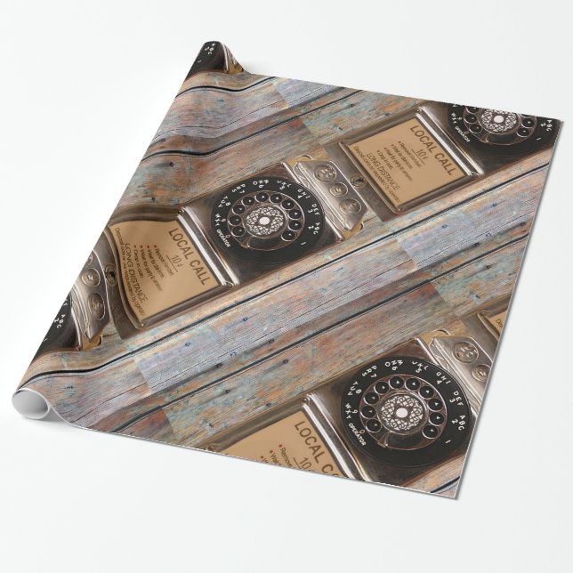 Telephone antique rotary pay phone rugged wrapping paper (Unrolled)