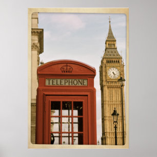 Telephone Box and Tower of Big Ben Poster
