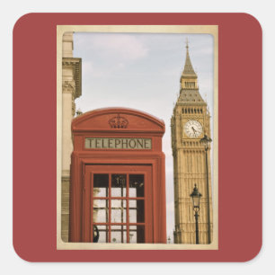 Telephone Box and Tower of Big Ben Square Sticker