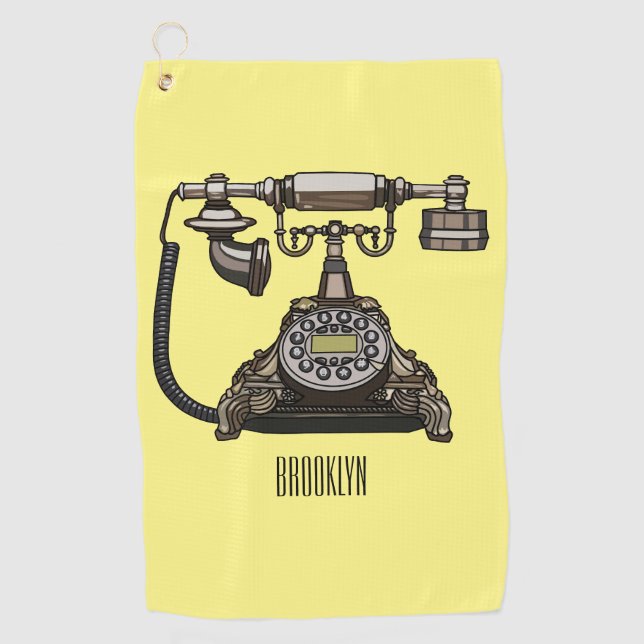 Telephone cartoon illustration golf towel (Front)