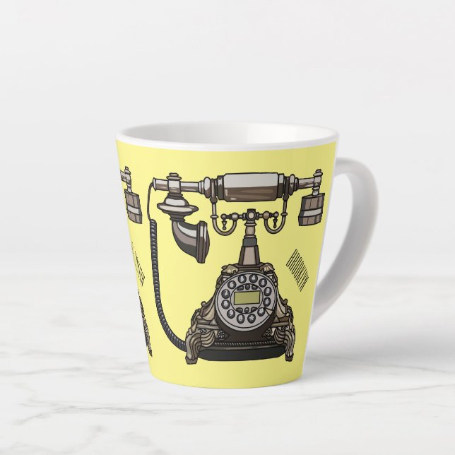 Telephone cartoon illustration latte mug (Right Angle)