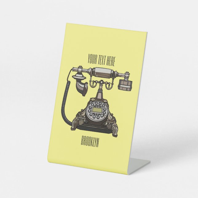 Telephone cartoon illustration pedestal sign (Front)