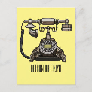 Telephone cartoon illustration postcard