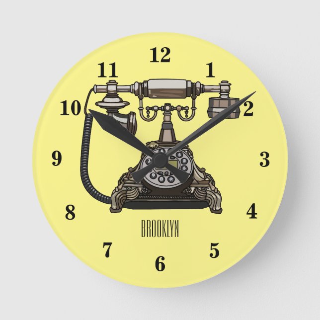 Telephone cartoon illustration round clock (Front)
