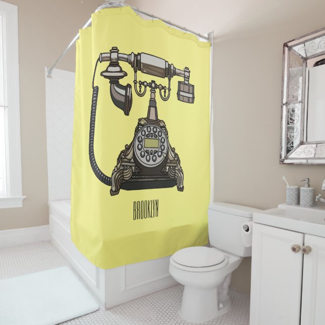 Telephone cartoon illustration shower curtain (In Situ)