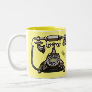 Telephone cartoon illustration Two-Tone coffee mug
