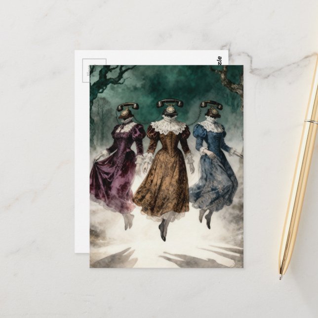 Telephone Ladies Levitating  Postcard (Front/Back In Situ)