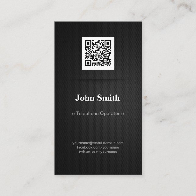 Telephone Operator - Elegant Black QR Code Business Card (Front)