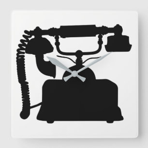 Telephone Silhouette Square Wall Clock