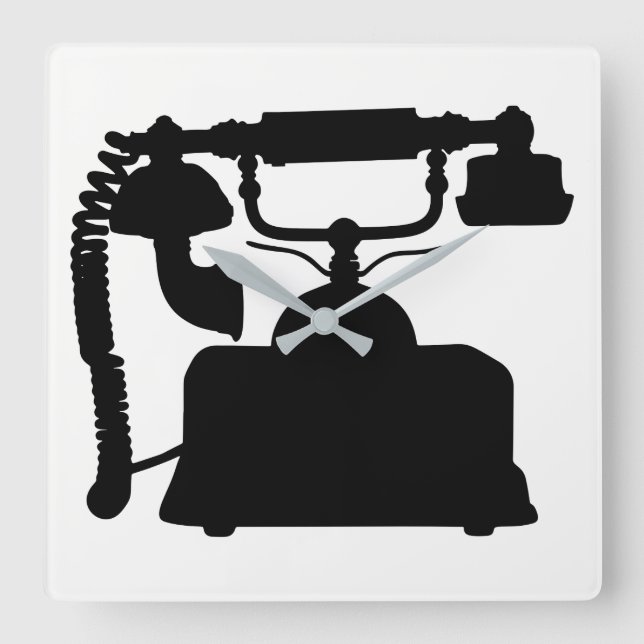 Telephone Silhouette Square Wall Clock (Front)