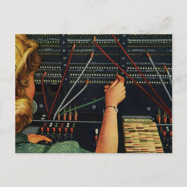 Telephone Switchboard Operator, Vintage Business Postcard (Front)
