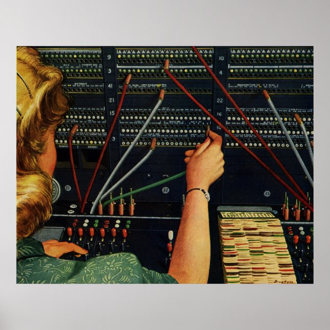 Telephone Switchboard Operator, Vintage Business Poster (Front)