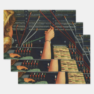 Telephone Switchboard Operator, Vintage Business Wrapping Paper Sheet