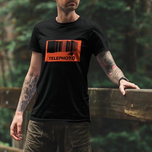 Telephoto lens graphic on orange background T-Shirt (Creator Uploaded)