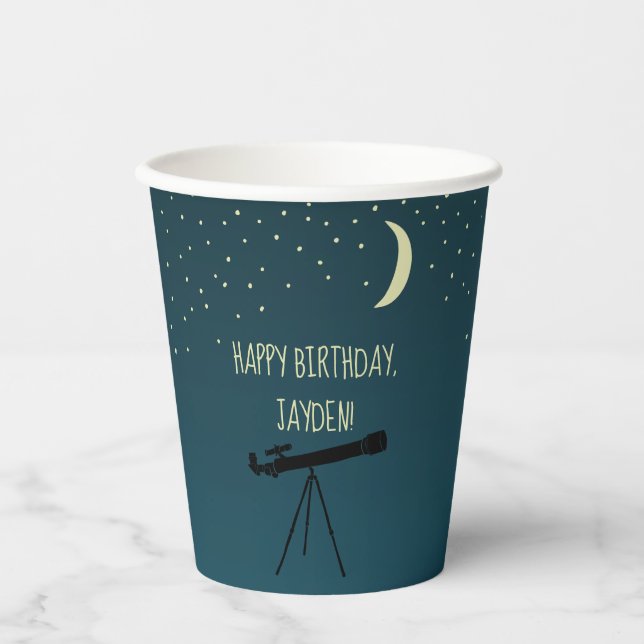 Telescope and Night Sky Astronomy Themed Paper Cups (Front)
