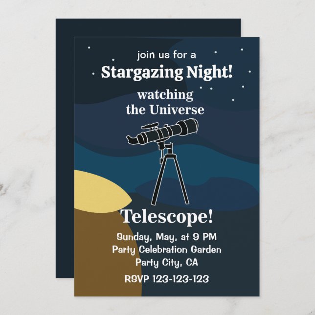 Telescope Night Sky Astronomy Stargazing Party Invitation (Front/Back)