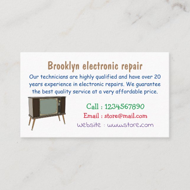Television cartoon illustration business card (Front)